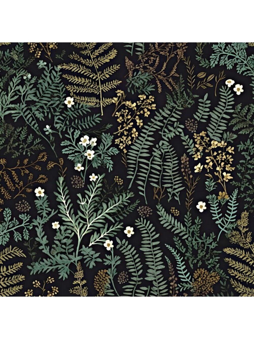 Vintage Peel and Stick Wallpaper - Black Green Fern Floral Design, 17.5"x393